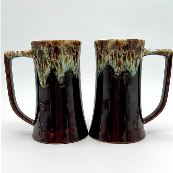 Vintage Canonsburg Carefree Ironstone Brown Drip Tankards/Mugs (Set of 2) - Picture 1 of 8